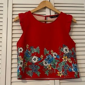 Zara Classic Floral Sleeveless Crop Top Blouse